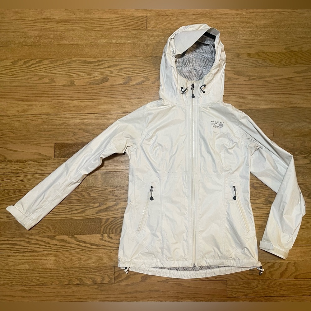 MOUNTAIN HARDWEAR Hooded Front Zip Waterproof Lightweight White RainJacket - S/P